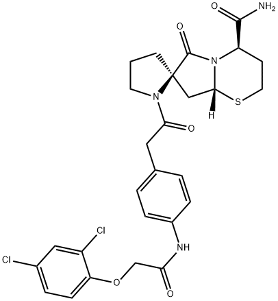 (2R,4'R,8'AR)-1-[2-[4-[[2-(2,4-二氯苯氧基)乙酰基]氨基]苯基]乙酰基]四氢-6'-氧代螺[吡咯烷-2,7'(6'H)-[2H]吡咯并[2,1-B][1,3]噻嗪]-4'-甲酰胺 结构式