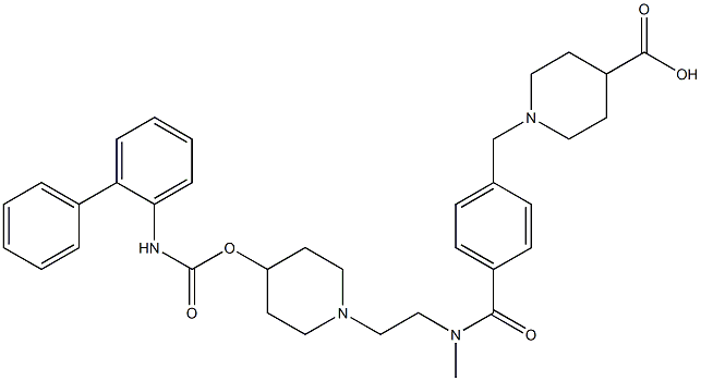 1-(4-((2-(4-([1,1'-联苯]-2-基氨甲酰)氧基)哌啶-1-基)乙基(甲基)氨甲酰)苄基)哌啶-4-羧酸 结构式