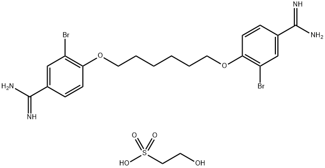 2-hydroxyethanesulphonic acid, compound with 4,4'-[hexane-1,6-diylbis(oxy)]bis[3-bromobenzenecarboxamidine] (2:1) 结构式