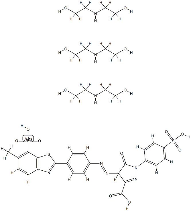 4,5-dihydro-4-[[4-(6-methyl-7-sulphobenzothiazol-2-yl)phenyl]azo]-5-oxo-1-(4-sulphophenyl)-1H-pyrazole-3-carboxylic acid, compound with 2,2'-iminodiethanol (1:3) 结构式