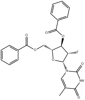 1-(3,5-二-O-苯甲酰基-2-脱氧-2-氟-BETA-D-阿拉伯呋喃糖基)-5-甲基-2,4(1H,3H)-嘧啶二酮 结构式