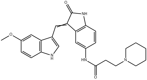 N-[2,3-二氢-3-[(5-甲氧基-1H-吲哚-3-基)亚甲基]-2-氧代-1H-吲哚-5-基]-1-哌啶丙酰胺 结构式
