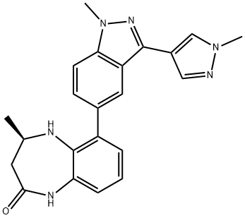 (R)-4-甲基-6-(1-甲基-3-(1-甲基-1H-吡唑-4-基)-1H-吲唑-5-基)-4,5-二氢-1H-苯并[B][1,4]二氮杂-2(3H)-酮 结构式