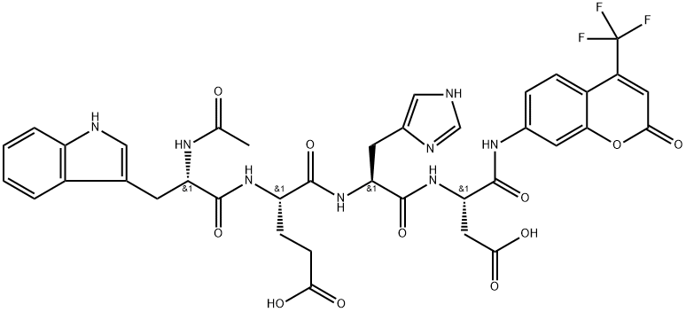 N-Acetyl-L-tryptophyl-L-α-glutamyl-L-histidyl-N-[2-oxo-4-(trifluoromethyl)-2H-1-benzopyran-7-yl]-L-α-asparagine 结构式