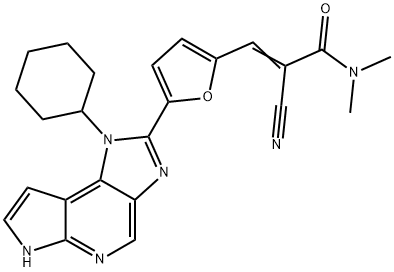 (E)-2-CYANO-3-(5-(1-CYCLOHEXYL-1,6-DIHYDROIMIDAZO[4,5-D]PYRROLO[2,3-B]PYRIDIN-2-YL)FURAN-2-YL)-N,N-DIMETHYLACRYLAMIDE 结构式