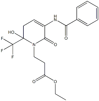 ethyl 3-[5-(benzoylamino)-2-hydroxy-6-oxo-2-(trifluoromethyl)-3,6-dihydropyridin-1(2H)-yl]propanoate 结构式