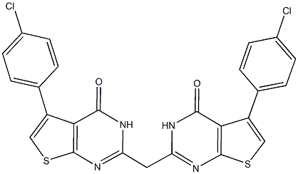 5-(4-chlorophenyl)-2-{[5-(4-chlorophenyl)-4-oxo-3,4-dihydrothieno[2,3-d]pyrimidin-2-yl]methyl}thieno[2,3-d]pyrimidin-4(3H)-one 结构式