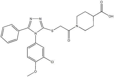1-{2-[4-(3-Chloro-4-methoxy-phenyl)-5-phenyl-4H-[1,2,4]triazol-3-ylsulfanyl]-acetyl}-piperidine-4-carboxylic acid 结构式