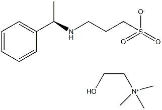 2-Hydroxy-N,N,N-trimethylethanaminium (R)-3-(1-phenylethylamino)propane-1-sulfonate 结构式