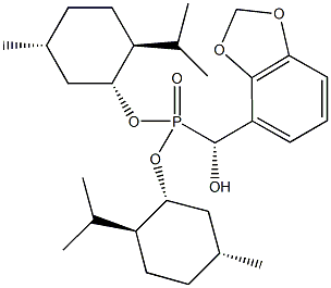 bis[(1R,2S,5R)-2-isopropyl-5-methylcyclohexyl] [(R)-1,3-benzodioxol-4-yl(hydroxy)methyl]phosphonate 结构式