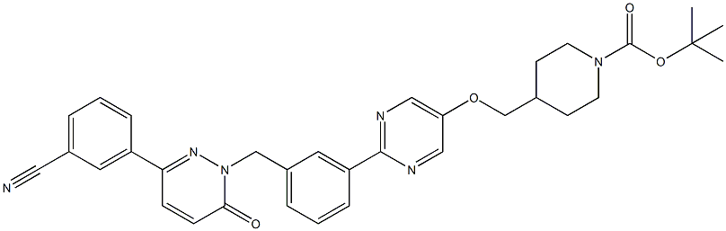 4-(2-{3-[3-(3-氰基-苯基)-6-氧代-6-哒嗪-1-基甲基]-苯基}-嘧啶-5-基氧基甲基)-哌啶-1-甲酸叔丁酯 结构式