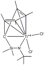 二氯[Η(5):Η(1)-N-二甲基(四甲基环戊二烯基)硅基(叔丁基)酰胺]钛 结构式