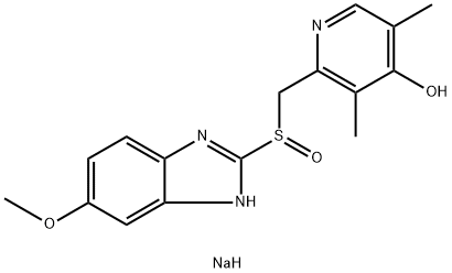 2-(((3,5-二甲基-4-氧化吡啶-2-基)甲基)亚磺酰基)-5-甲氧基苯并[d]咪唑-1-钠 结构式