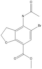 4-乙酰氨基-5-溴-2,3-二羟基苯并呋喃-7-羧酸甲酯 结构式