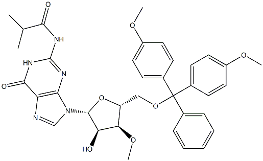 N2-iso-Butyroyl-5'-O-(4,4'-dimethoxytrityl)-3'-O-methylguanosine 结构式
