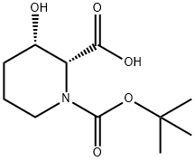 (2R,3S)-1-(tert-butoxycarbonyl)-3-hydroxypiperidine-2-carboxylic acid 结构式