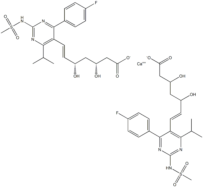 (3R,5S,6E)-7-[4-(4-Fluorophenyl)-6-(1-methylethyl)-2-[(methylsulfonyl)amino]-5-pyrimidinyl]-3,5-dihydroxy- 6-heptenoic acid Calcium salt 结构式