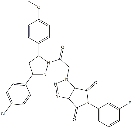 1-{2-[3-(4-chlorophenyl)-5-(4-methoxyphenyl)-4,5-dihydro-1H-pyrazol-1-yl]-2-oxoethyl}-5-(3-fluorophenyl)-3a,6a-dihydropyrrolo[3,4-d][1,2,3]triazole-4,6(1H,5H)-dione 结构式