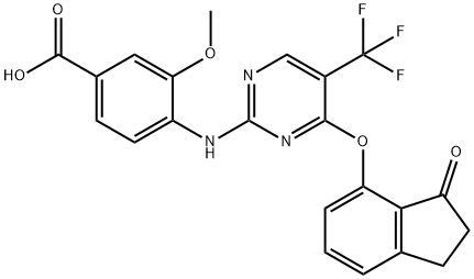 3-METHOXY-4-(4-(3-OXO-2,3-DIHYDRO-1H-INDEN-4-YLOXY)-5-(TRIFLUOROMETHYL)PYRIMIDIN-2-YLAMINO)BENZOIC A 结构式