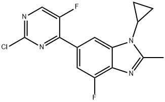 6-(2-氯-5-氟嘧啶-4-基)-1-环丙基-4-氟-2-甲基-1H-苯并[D]咪唑 结构式