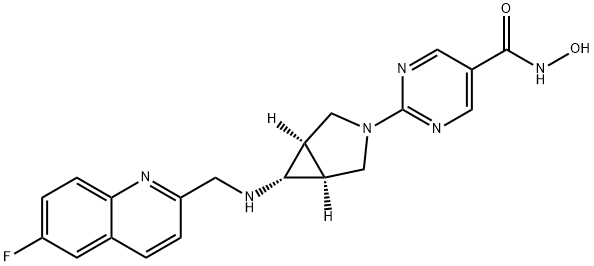 5-Pyrimidinecarboxamide, 2-[(1a,5a,6a)-6-[[(6-fluoro-2-quinolinyl)methyl]amino]-3-azabicyclo[3.1.0]hex-3-yl]-N-hydroxy- 结构式