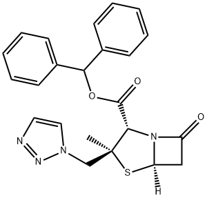 4-Thia-1-azabicyclo[3.2.0]heptane-2-carboxylic acid, 3-methyl-7-oxo-3-(1H-1,2,3-triazol-1-ylmethyl)-, diphenylmethyl ester, (2S,3S,5R)- 结构式