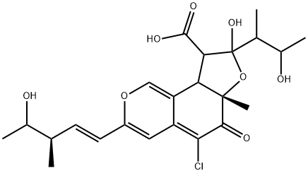 5-Chloro-6a,8,9,9a-tetrahydro-8-hydroxy-3-(4-hydroxy-3-methyl-1-pentenyl)-8-(2-hydroxy-1-methylpropyl)-6a-methyl-6-oxo-6H-furo[2,3-h]-2-benzopyran-9-carboxylic acid 结构式