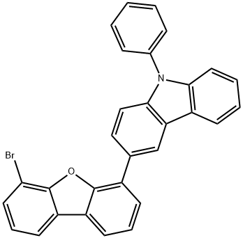 3-(6-Bromo-dibenzofuran-4-yl)-9-phenyl-9H-carbazole 结构式