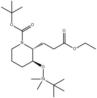 (2R,3S)-3-tert-butyldimethylsilyloxy-1-tert-butyloxycarbonyl-2-[(2-ethyloxycarbonyl)ethyl]piperidine 结构式