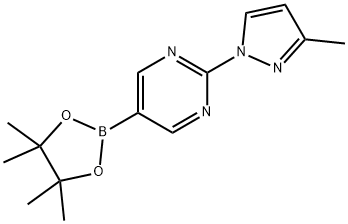 2-(3-methyl-1H-pyrazol-1-yl)-5-(4,4,5,5-tetramethyl-1,3,2-dioxaborolan-2-yl)pyrimidine 结构式