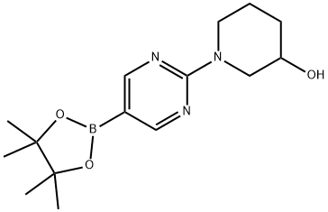 2-(3-Hydroxypiperidin-1-yl)pyrimidine-5-boronic acid pinacol ester 结构式