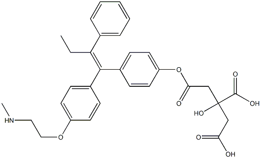 (Z)-4-(1-(4-(2-methylaminoethoxy)phenyl)-2-phenylbut-1-enyl)phenol citrate 结构式