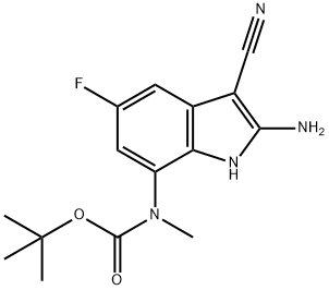 tert-butyl 2-amino-3-cyano-5-fluoro-1H-indol-7-yl(methyl)carbamate 结构式