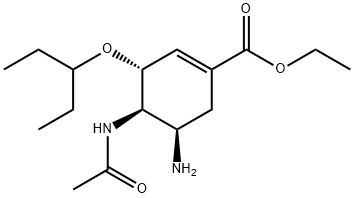 (3R,4R,5R)-4-乙酰氨基-5-氨基-3(1-乙丙氧基)-1-环己烯-1-羧酸乙酯盐酸盐 结构式