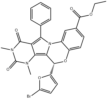 (S)-6-(5-溴呋喃-2-基)-7,9-二甲基-8,10-二氧代-11-苯基-7,8,9,10-四氢-6H-苯并[B]嘧啶并[4',5' :3,4]吡咯并[1,2-D] [1,4]噁嗪-2-羧酸乙酯 结构式