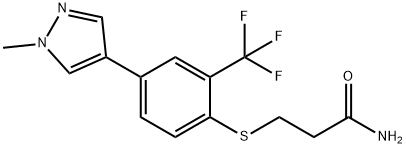 3-[4-(1-methyl-1H-pyrazol-4-yl)-2-trifluoromethylphenylsulfanyl]propionamide 结构式
