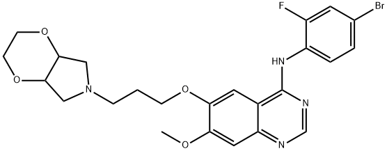 N-(4-bromo-2-fluorophenyl)-7-methoxy-6-(3-(tetrahydro-2H-[1,4]dioxino[2,3-c]pyrrol-6(3H)-yl)propoxy)quinazolin-4-amine 结构式