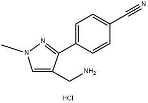 4-[4-(氨甲基)-1-甲基-3-吡唑基]苯甲腈盐酸盐 结构式
