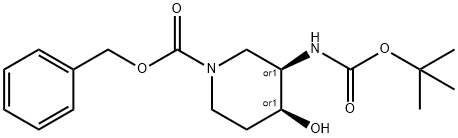 顺式 3-((叔丁基氧羰基)胺基-4-羟基吡啶-1-羧酸苄基酯 结构式