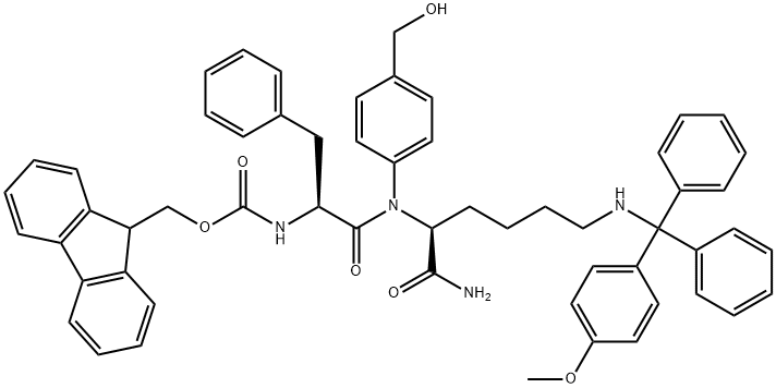 L-Lysinamide, N-[(9H-fluoren-9- ylmethoxy)carbonyl]-L-phenylalanyl-N-[4- (hydroxymethyl)phenyl]-N6-[(4- methoxyphenyl)diphenylmethyl]- 结构式