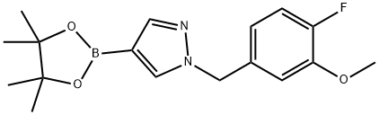 1-(4-氟-3-甲氧基苄基)-4-(4,4,5,5-四甲基-1,3,2-二氧杂硼环戊烷-2-基)-1H-吡唑 结构式
