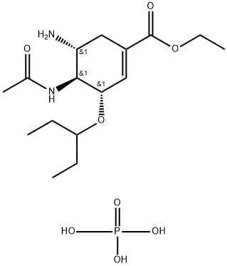 (3S,4S,5R)-4-乙酰氨基-5-氨基-3(1-乙丙氧基)-1-环己烯-1-羧酸乙酯磷酸盐 结构式