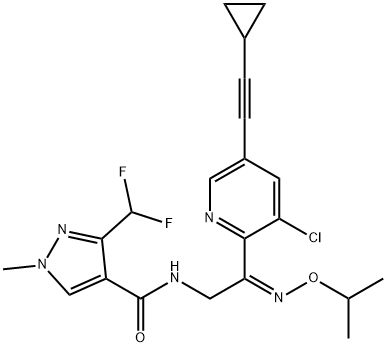 1H-Pyrazole-4-carboxamide,N-[(2Z)-2-[3-chloro-5-(2-cyclopropylethynyl)-2-pyridinyl]-2-[(1-methylethoxy)imino]ethyl]-3-(difluoromethyl)-1-methyl- 结构式