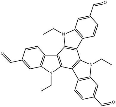 5,10,15-三乙基-10,15-二氢-5H-二吲哚[3,2-A:3′,2′-C]咔唑-2,7,12-三碳醛 结构式