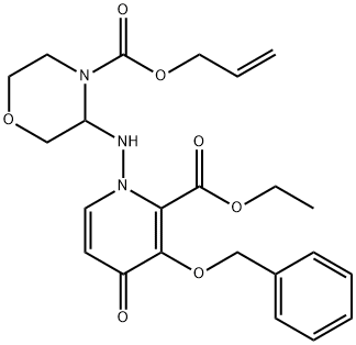 烯丙基3-((3-(苄氧基)-2-(乙氧基羰基)-4-氧代吡啶-1(4H)-基)氨基)吗啉-4-羧酸酯 结构式