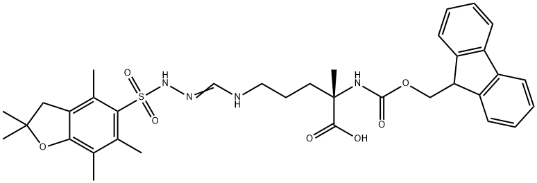 (2S)-2-({[(9H-芴-9-基)甲氧基]羰基}氨基)-2-甲基-5-{N'-[(2,2,4,6,7-五甲基-2,3-二氢-1-苯并呋喃-5-基)磺酰基]氨基脲}戊酸 结构式