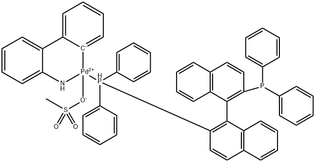 甲磺酸[2,2'-双(二苯基膦)-1,1'-联萘](2'-氨基-1,1'-联苯-2-基)钯(II) 结构式