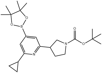 tert-butyl 3-(6-cyclopropyl-4-(4,4,5,5-tetramethyl-1,3,2-dioxaborolan-2-yl)pyridin-2-yl)pyrrolidine-1-carboxylate 结构式