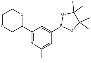 2-(1,4-dioxan-2-yl)-6-fluoro-4-(4,4,5,5-tetramethyl-1,3,2-dioxaborolan-2-yl)pyridine 结构式