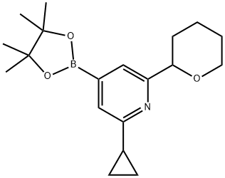 2-cyclopropyl-6-(tetrahydro-2H-pyran-2-yl)-4-(4,4,5,5-tetramethyl-1,3,2-dioxaborolan-2-yl)pyridine 结构式
